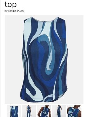 Authentic Emilio Pucci Abstract Blue Wave Tank Top